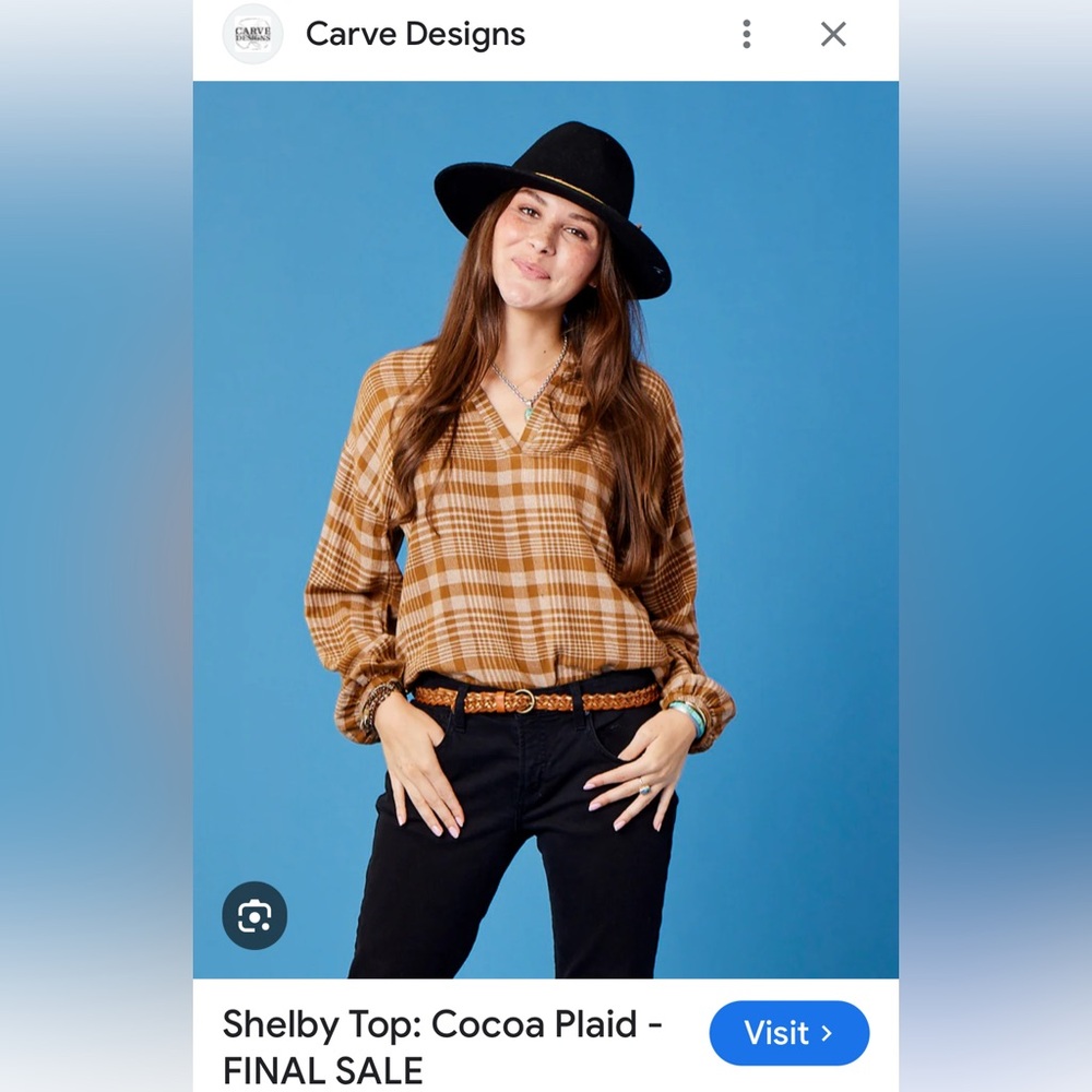 Carve Design NWT  Plaid Brown Blouse